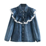 Patchwork Ruffled Denim Blouses