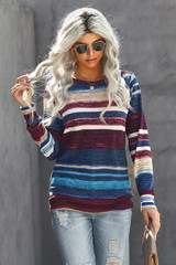 Casual Striped Tie Dye Knit Long Sleeve Top