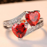 Beiver Double Heart Rainbow Ring in Rhodium Plated (Wedding Bands )