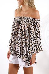 Leopard Off Shoulder Flared Sleeve Top