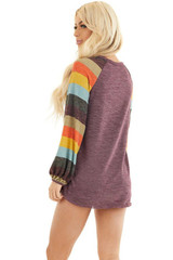 Women Striped Balloon Sleeves Knit Top
