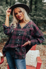 Women Loose Fit Boyfriend Style Plaid Shirt