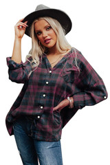 Women Loose Fit Boyfriend Style Plaid Shirt
