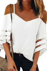 Shoulder Mesh Insert Bell Sleeve Blouse