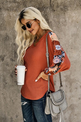 Long Sleeve Contrast Eyelet Thermal Knit Top