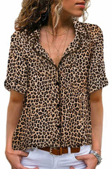 Leopard Print Short Sleeve Button Up Shirt