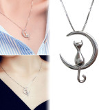 Fashion Cat Moon Pendant Necklace Fashion Cat Moon Pendant Necklace