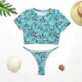 Short Sleeve Women's Swimsuit Floral Print Swimwear