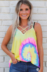 Summer Tie Dye Strappy Crossed Neckline Tank Top