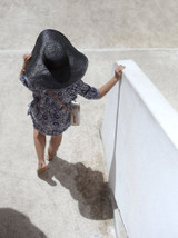 Swasti Wide Round Palm Straw Hat, in Black (Pre-order)