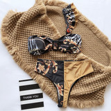 Heart Chain Printed Ruffle One Shoulder Bikinis Set