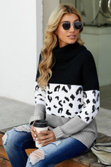 Turtleneck Splicing Chunky Knit Pullover Sweater