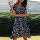 V Neck Casual Floral Print Mini Dress V Neck Casual Floral Print Mini Dress