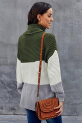 Color Block Turtleneck Pullover Sweater