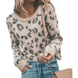 Leopard Printed Long Sleeve Knitwear Pullover