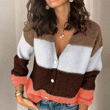 Patchwork Knitted Sweaters Lady Cardigan
