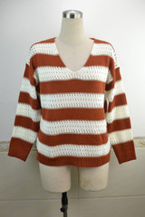 Striped V Neck Slim Jumpers Knitwear
