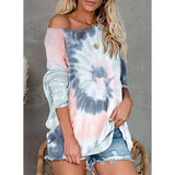 Off Shoulder Long Sleeve Tie-dye Printed Sweater