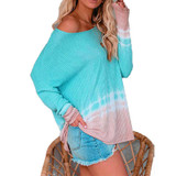 Off Shoulder Long Sleeve Tie-dye Printed Sweater