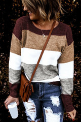 Round Neck Color block Knitting Sweater
