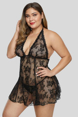 Open Back Floral Lace See Through Lingerie
