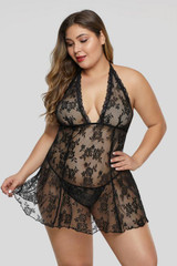 Open Back Floral Lace See Through Lingerie
