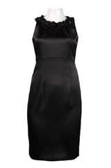 Satin Sheath Dress with Floral Applique Neckline
