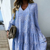 Floral Print Elegant Flare Long Sleeve Boho Dress