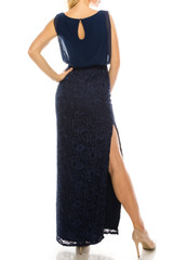Long Blouson Column Evening Dress