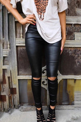 Skinny Faux Leather Hole Leggings