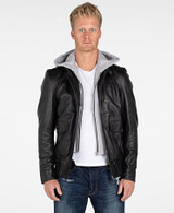 Men's Hooded Leather Bomber Jacket