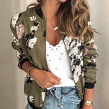 Casual Floral Print Coat Zipper Women Jacket