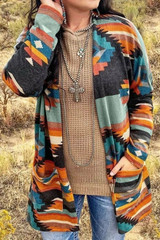 Print Pocket Open Front Cardigan