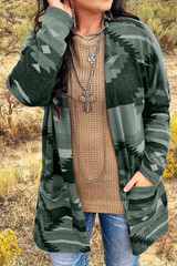 Print Pocket Open Front Cardigan