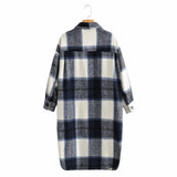 Turn down Color Plaid Long Shirt Coat