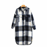 Turn down Color Plaid Long Shirt Coat