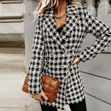 Plaid Women Tweed Jacket Long Sleeve Button Outerwear