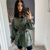 Trench Coat for Women Belt Pocket Buttons Jacket