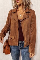 Lapel Collar Zipper Long Sleeve Jacket