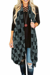 Plaid Asymmetric Sleeveless Cardigan