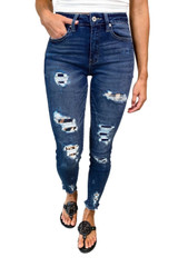 Women's Dark Leopard Patch Distressed Skinny Fashion Jeans