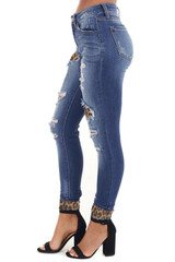 Hollow Out Leopard Patchwork Distressed Jeans