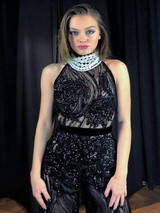 Black Sleeveless Turtleneck Sequin Party Jumpsuit