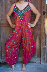 Red Peacock Boho Hippie Jumpsuit Rompers