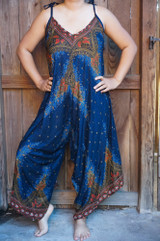 Blue Peacock Boho Hippie Jumpsuit Rompers