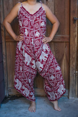 Red Elephant Boho Hippie Jumpsuit Rompers