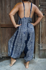 Blue Floral Boho Jumpsuit, Hippie Rompers