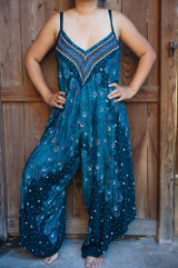 Teal Peacock Boho Hippie Jumpsuit Rompers