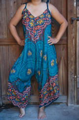 Teal Elephant Boho Hippie Jumpsuit Rompers