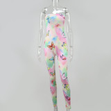 Butterfly Jumpsuit Women Strapless Bodycon Tie-dye Overalls